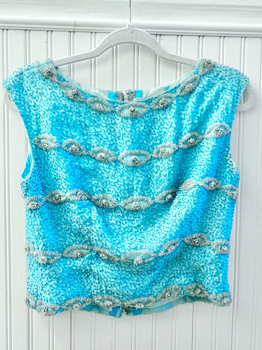JACK LIEBMAN Vintage Beaded Aqua Sequin Sleeveless Top